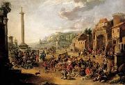 GRAFF, Anton A market in an Italianate harbour with Diogenes in search of an honest man Germany oil painting artist